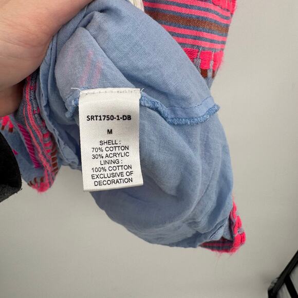 THML Womens Medium Blue Pink Woven Islander Mini Tasseled Peasant Boho Dress - Picture 12 of 15